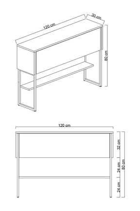 Consola LUXE, gri antracit/auriu, PAL melaminat, 120x30x80 cm