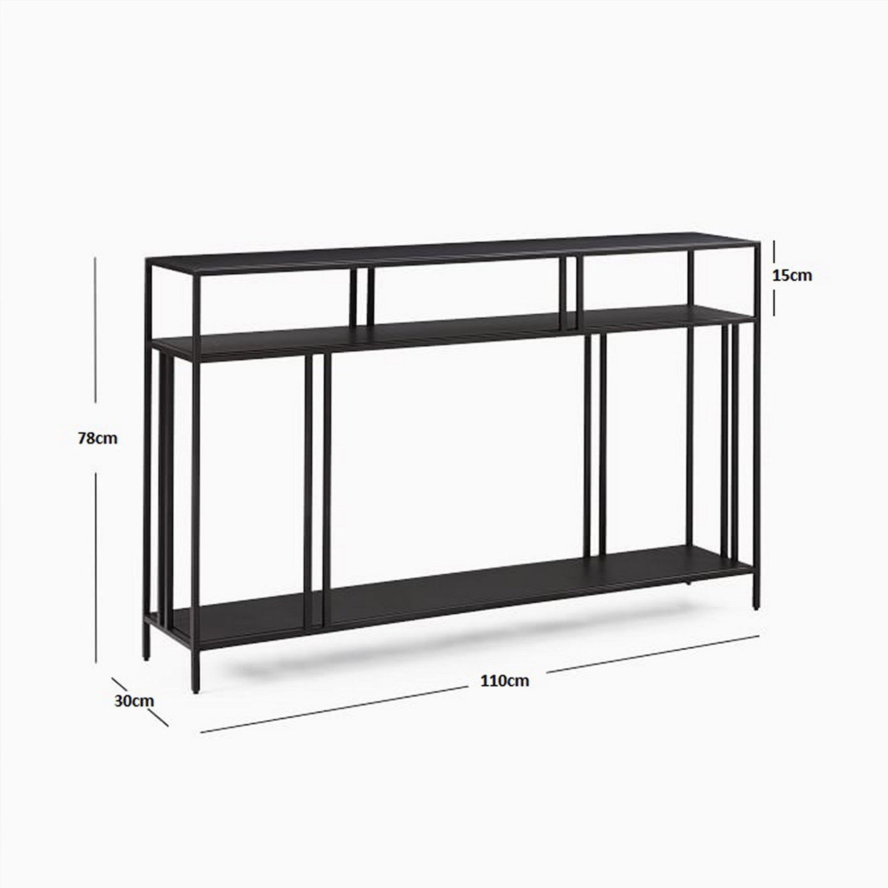 Consola VENEDIK, negru, PAL melaminat/metal, 110x30x78 cm