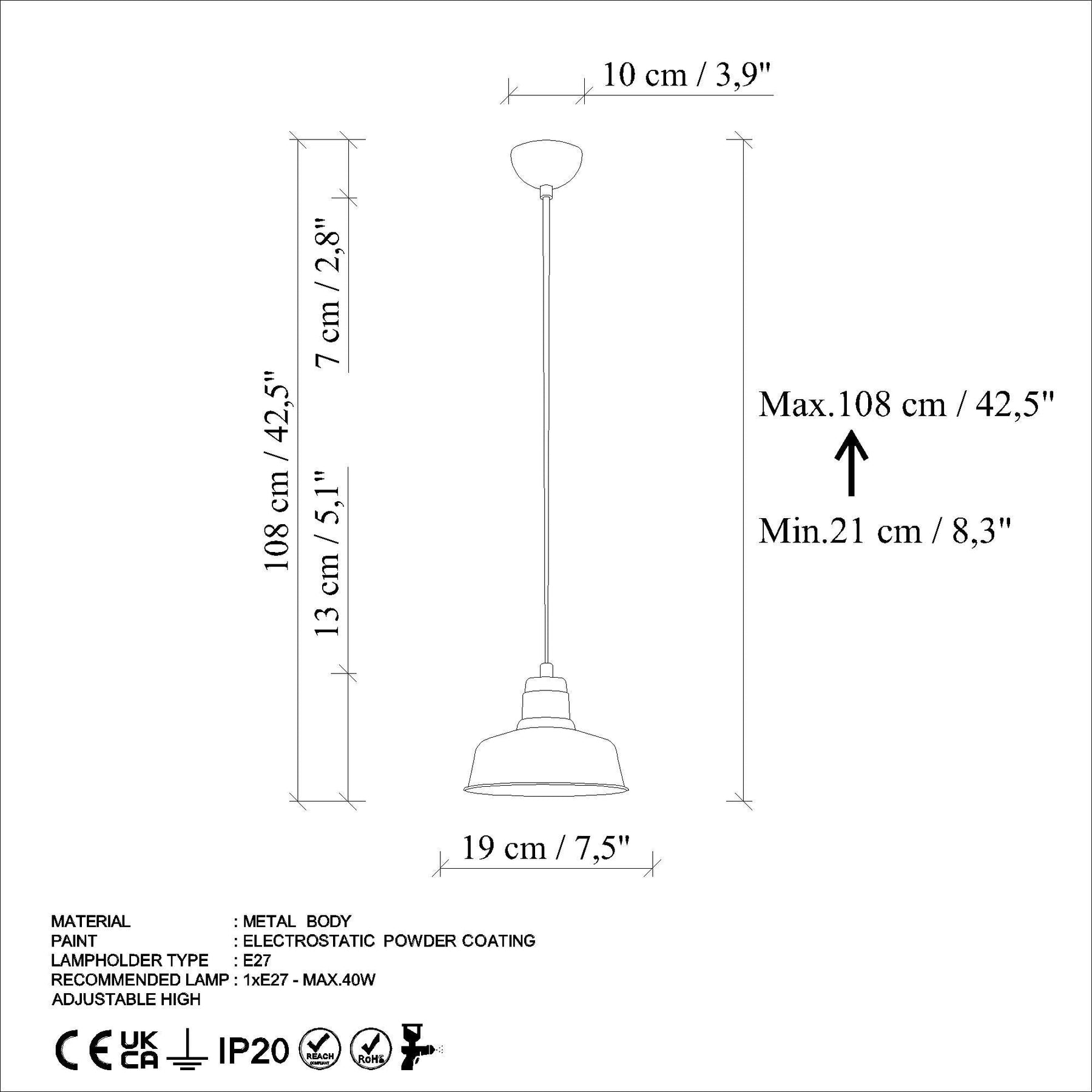 Lustra 795LMG1214, metal, 19x21-108 cm