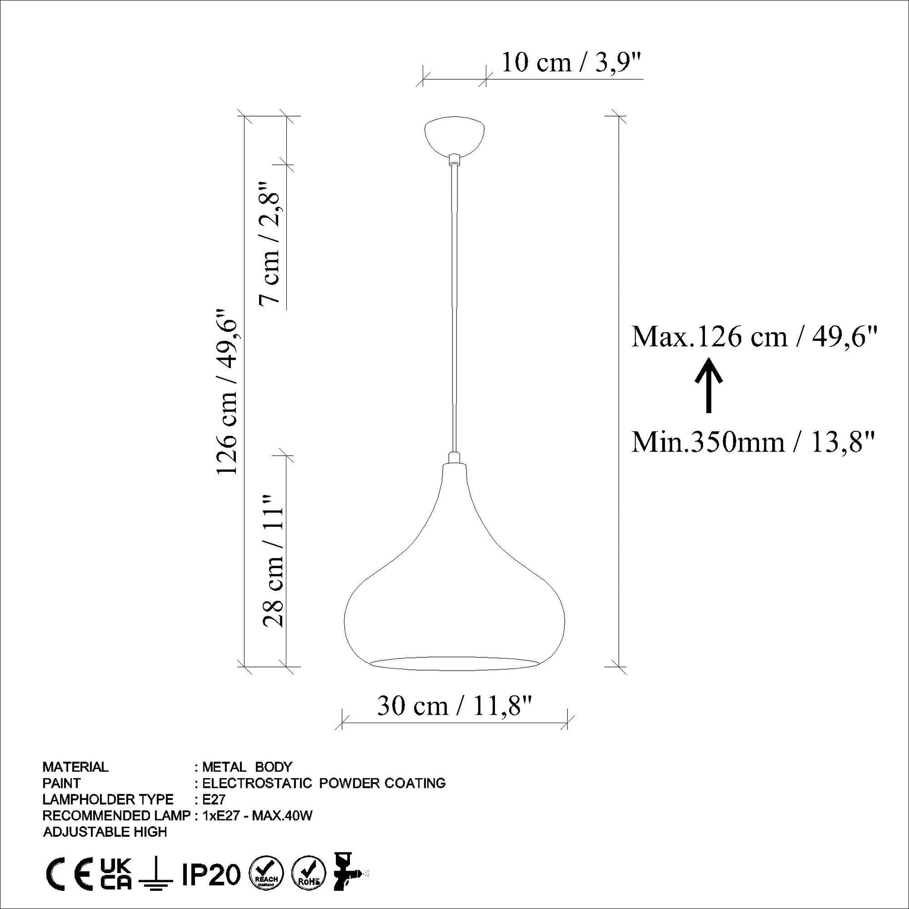 Lustra SAGLAM 3774, metal, 30x35-126 cm