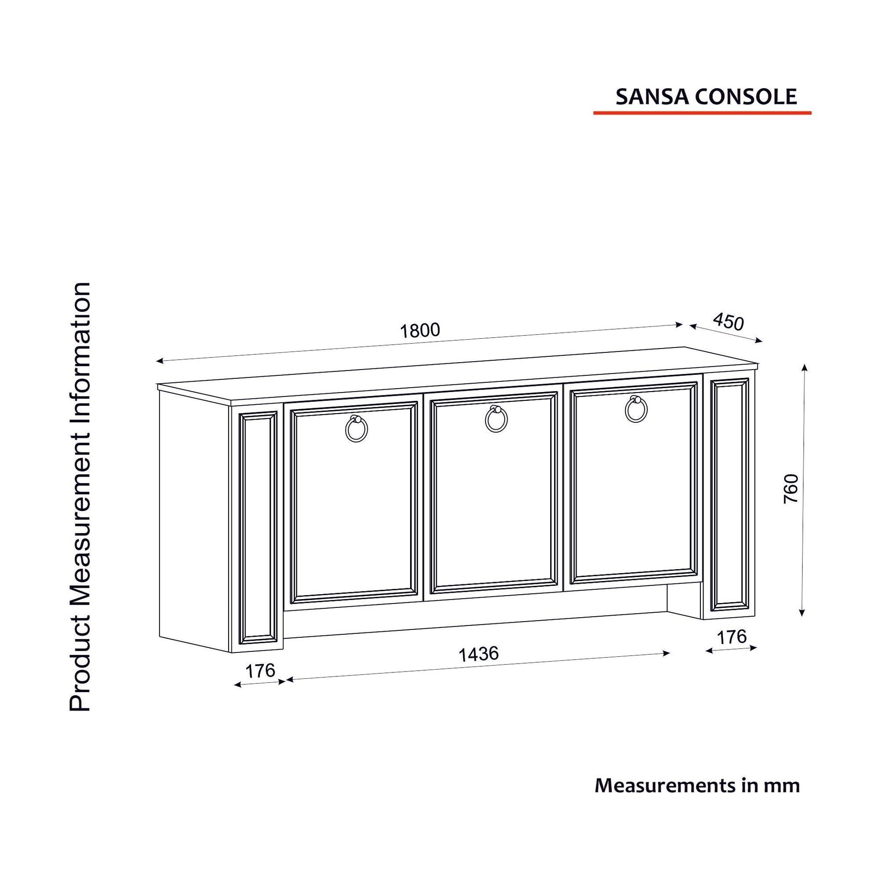 Comoda Sansa, alb/nuc, PAL melaminat, 180x45x76 cm