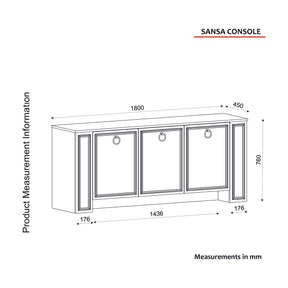 Comoda Sansa, alb/nuc, PAL melaminat, 180x45x76 cm