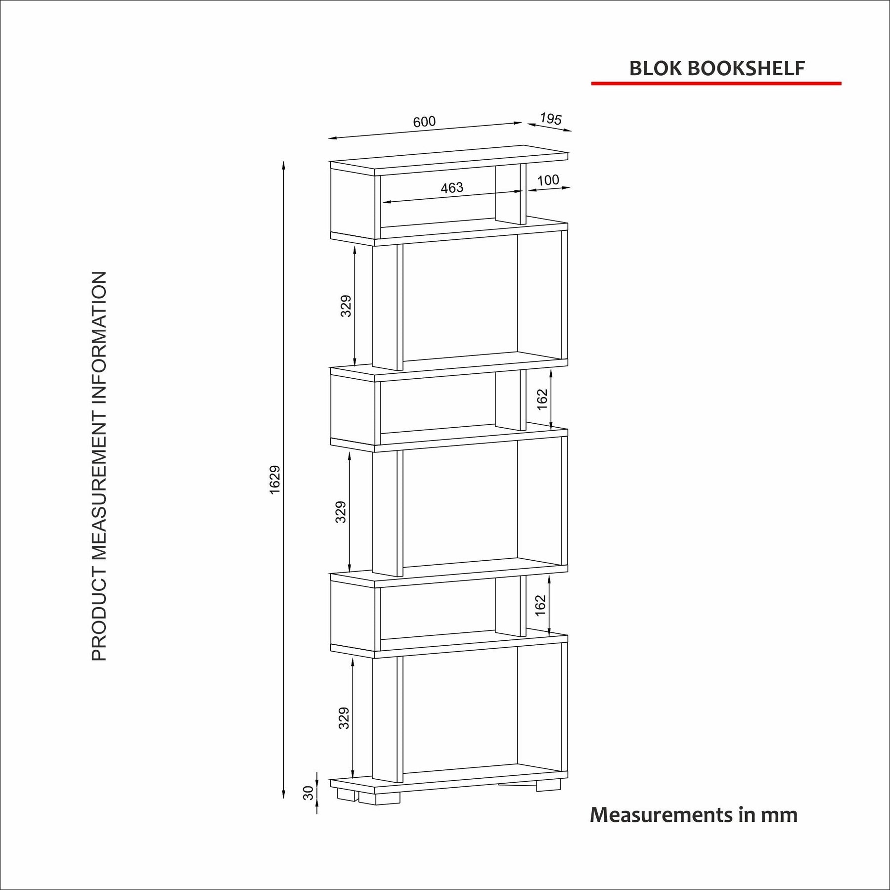 Etajera BLOK, bej, PAL melaminat, 60x20x165 cm