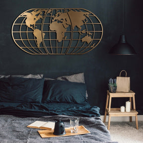 Accesoriu decorativ World Map Globe, auriu, metal, 60x120 cm