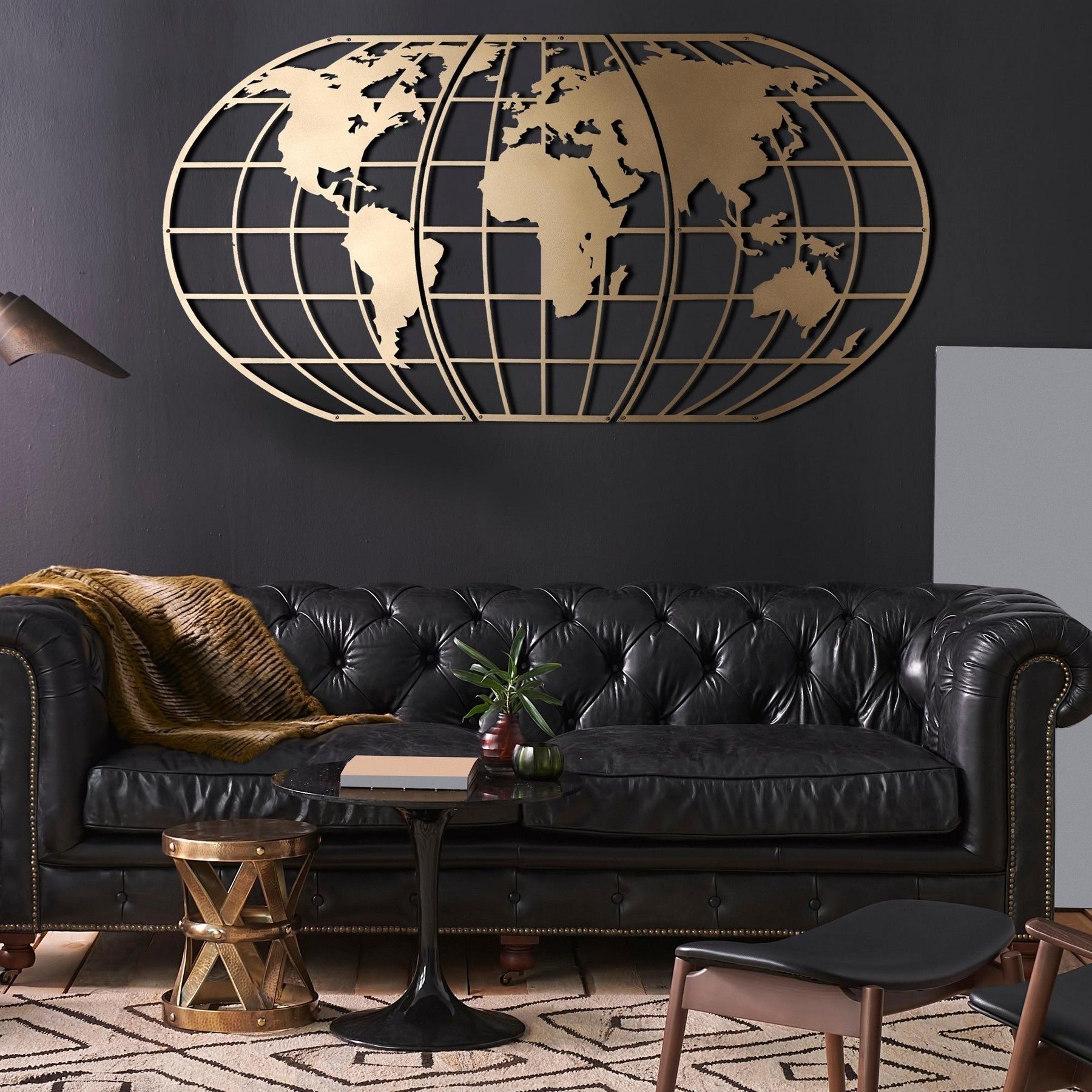 Accesoriu decorativ World Map Globe, auriu, metal, 60x120 cm