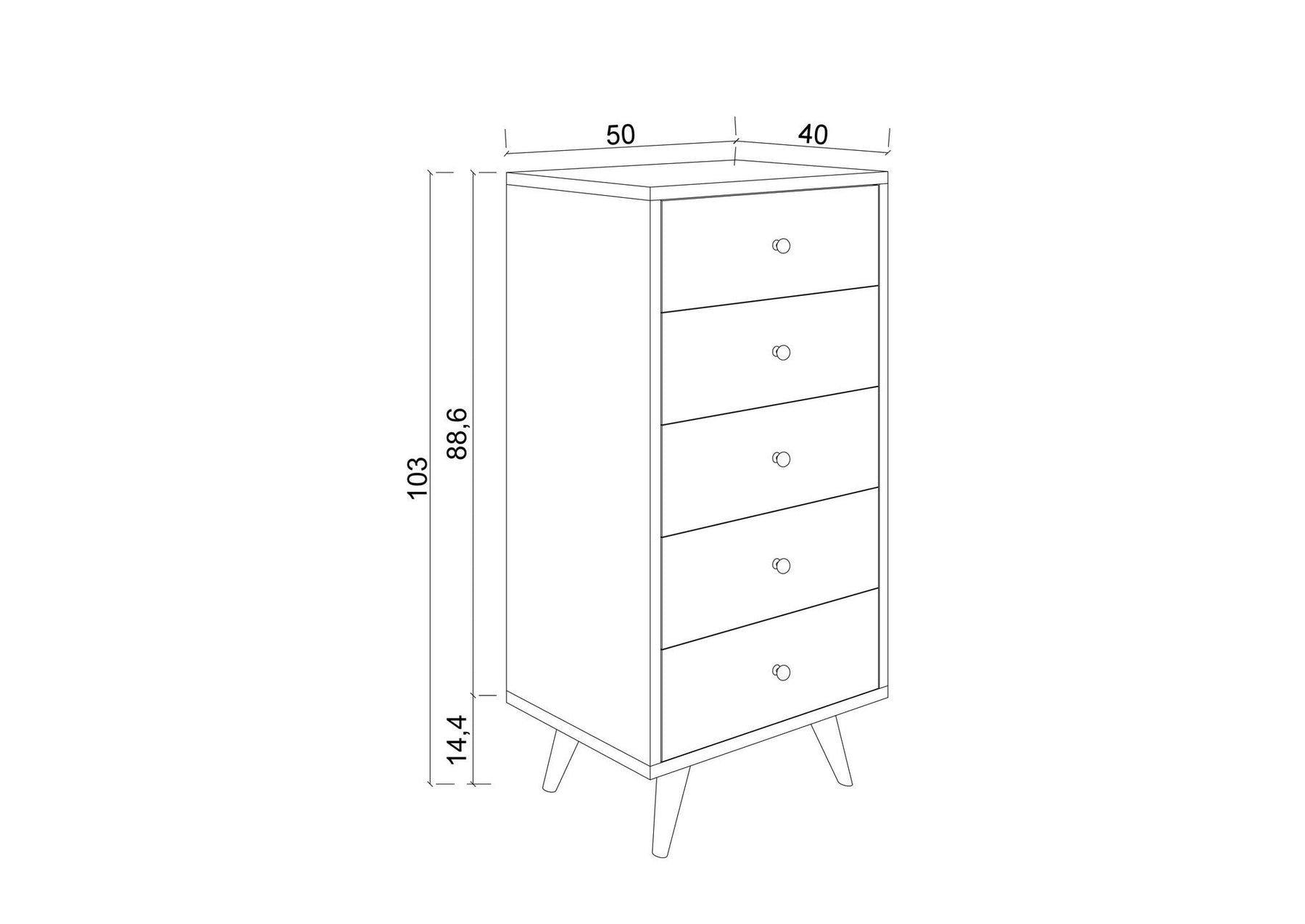 Comoda FRENZU, alb cu efect de marmura, PAL, 50x40x103 cm