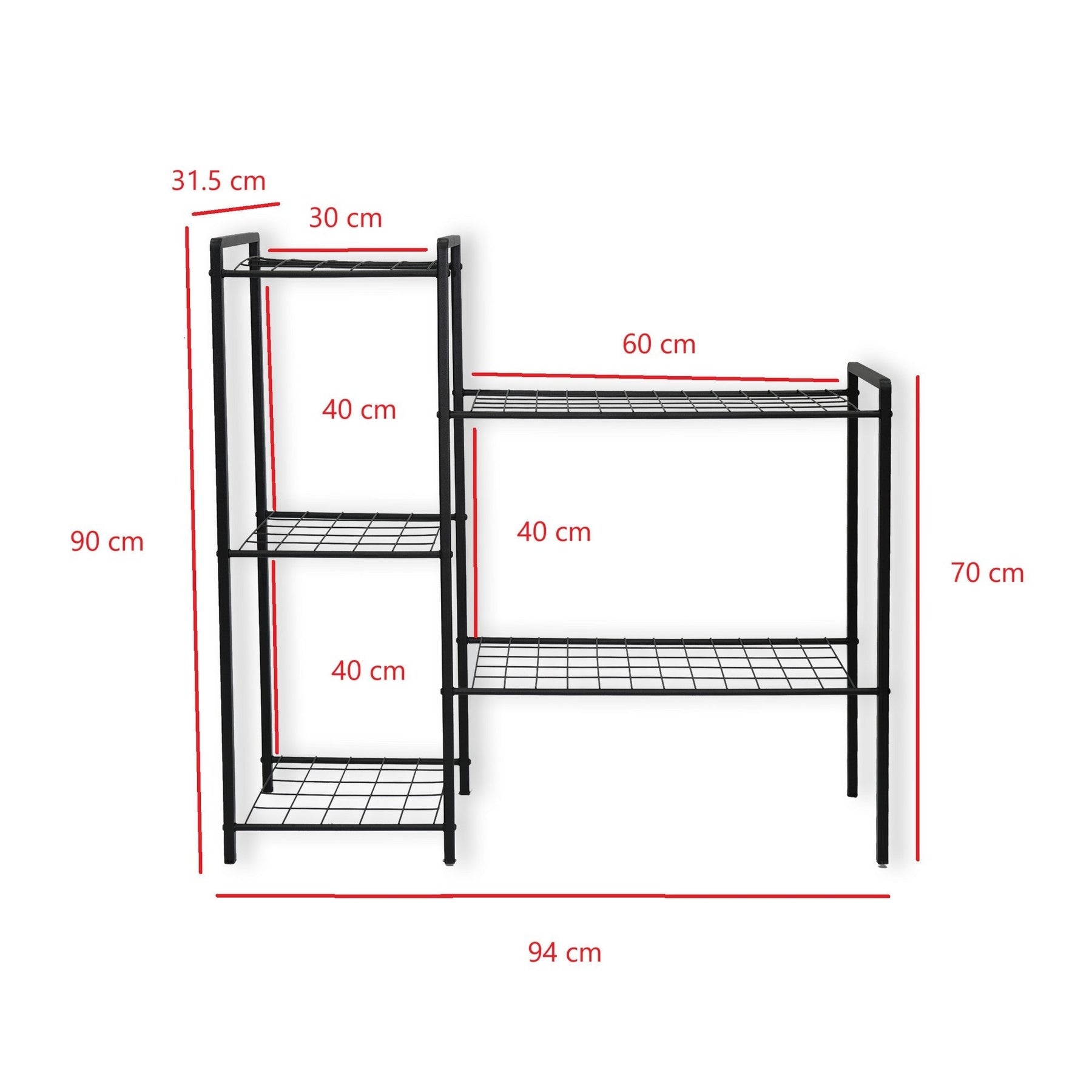 Etajera 835PUQ6289, negru, metal, 94x32x90 cm