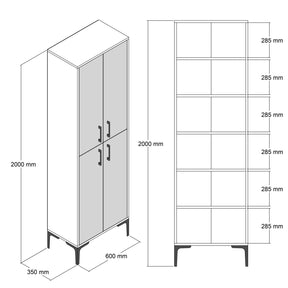 Pantofar BERLIN, negru cu efect de marmura/stejar inchis, PAL melaminat/metal, 60x35x200 cm