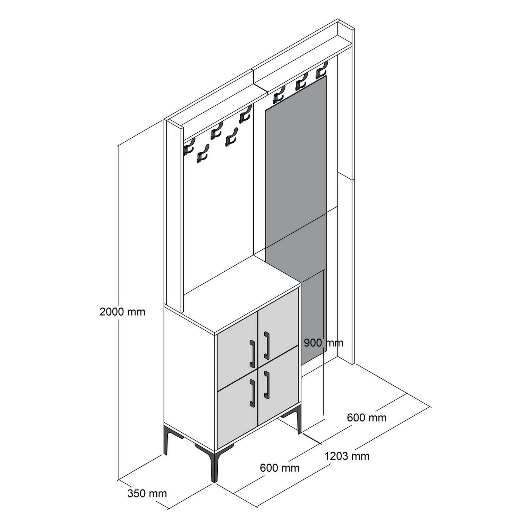 Mobilier hol BERLIN BC, nuc/gri antracit, PAL melaminat/metal, 120x35x200 cm