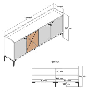 Comoda Venedik, nuc, 100% PAL melaminat, 180x35x78 cm, 4 usi