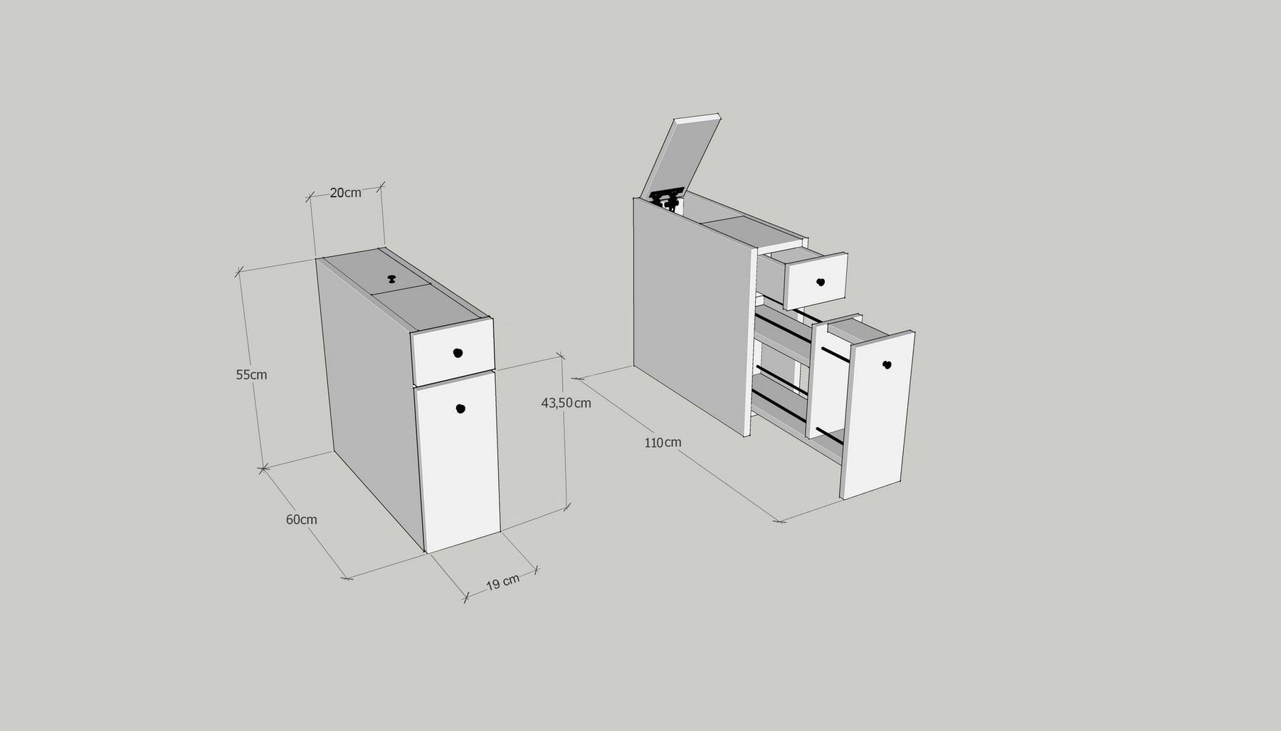 Organizator baie CALENCIA, bej cu efect de marmura, PAL melaminat, 20x60x55 cm