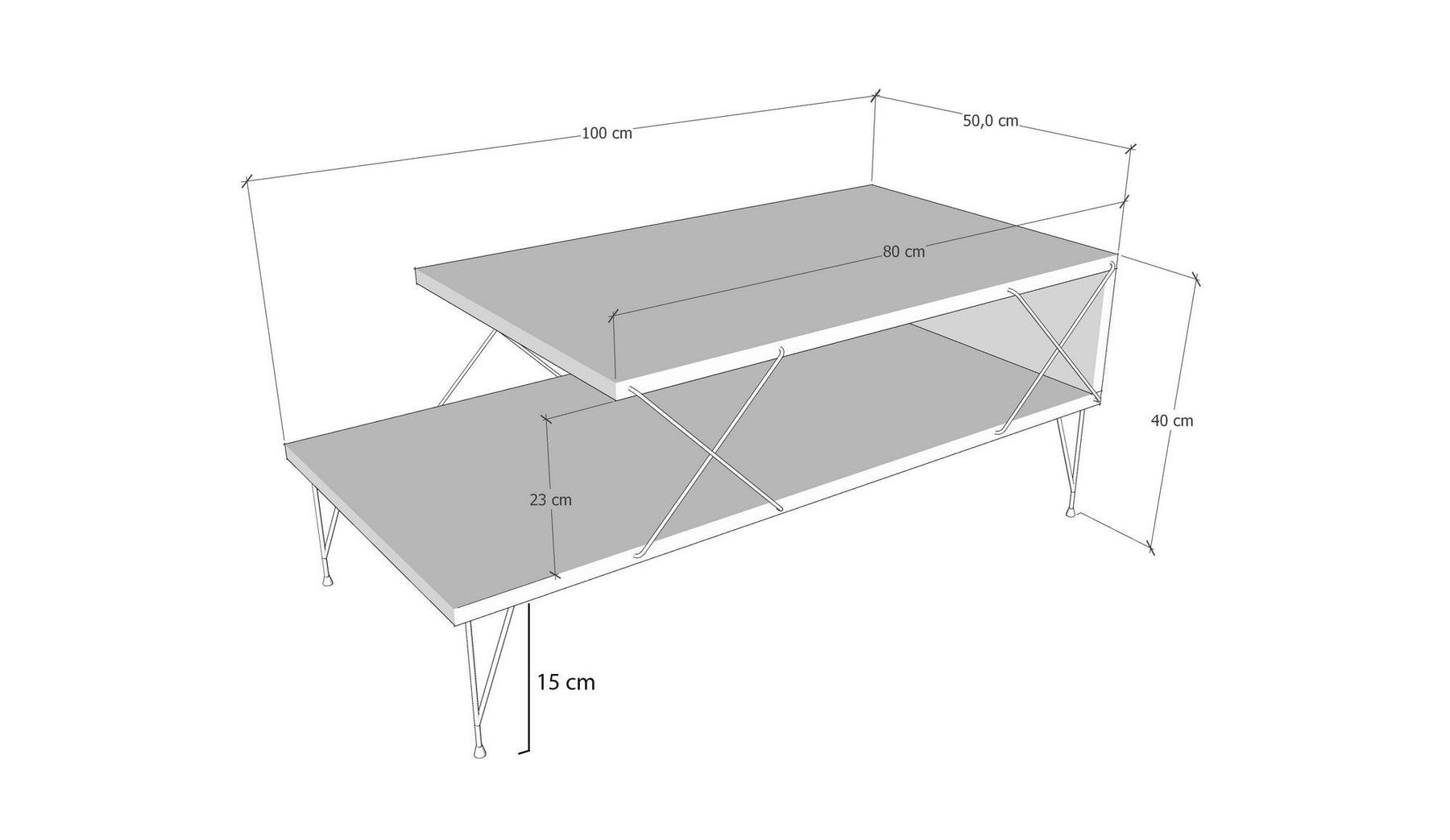 Masuta cafea LOIRE, bej cu efect de marmura/negru, PAL melaminat/metal, 100x50x40 cm