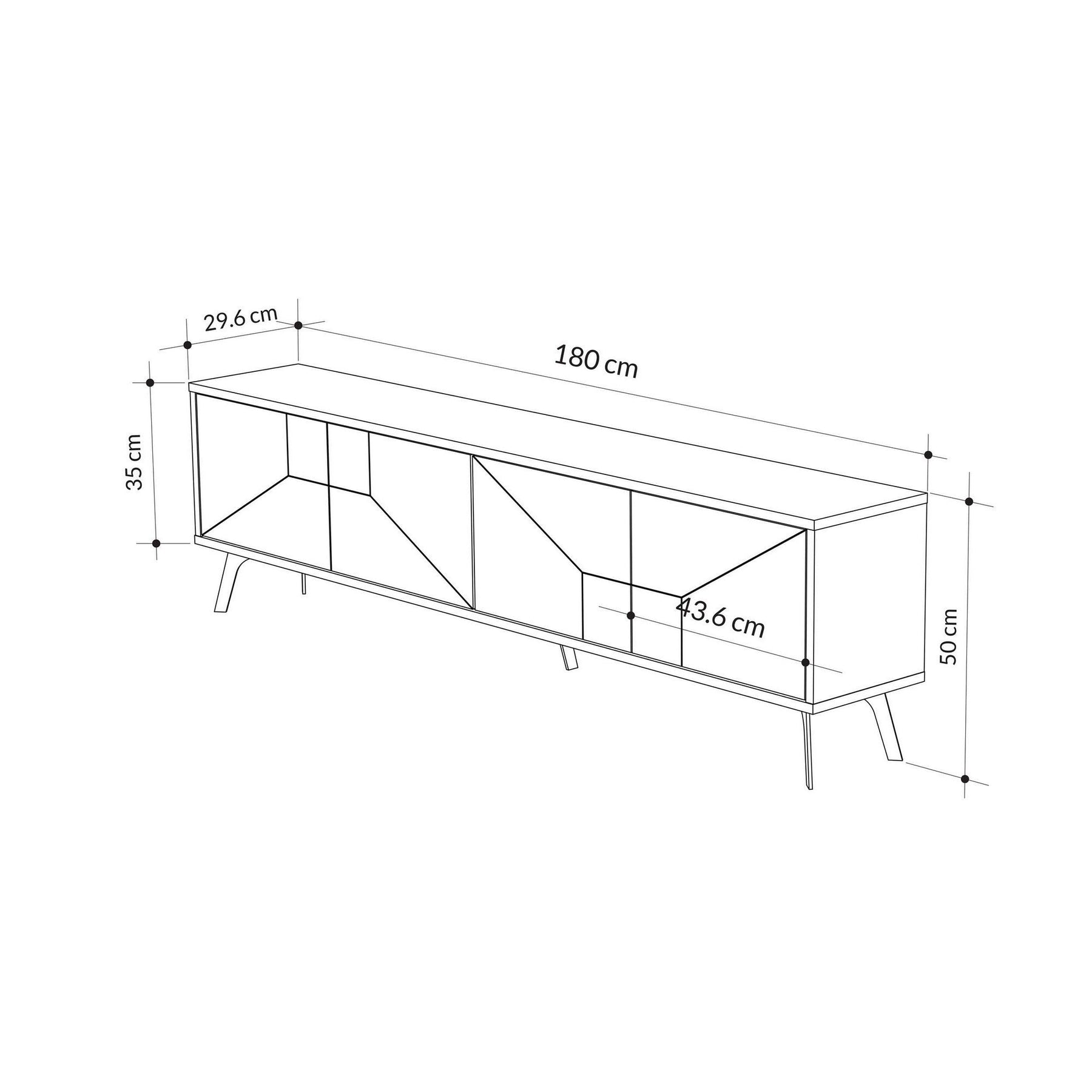 Comoda TV DUNE, negru cu efect de marmura, PAL melaminat, 180x30x50 cm