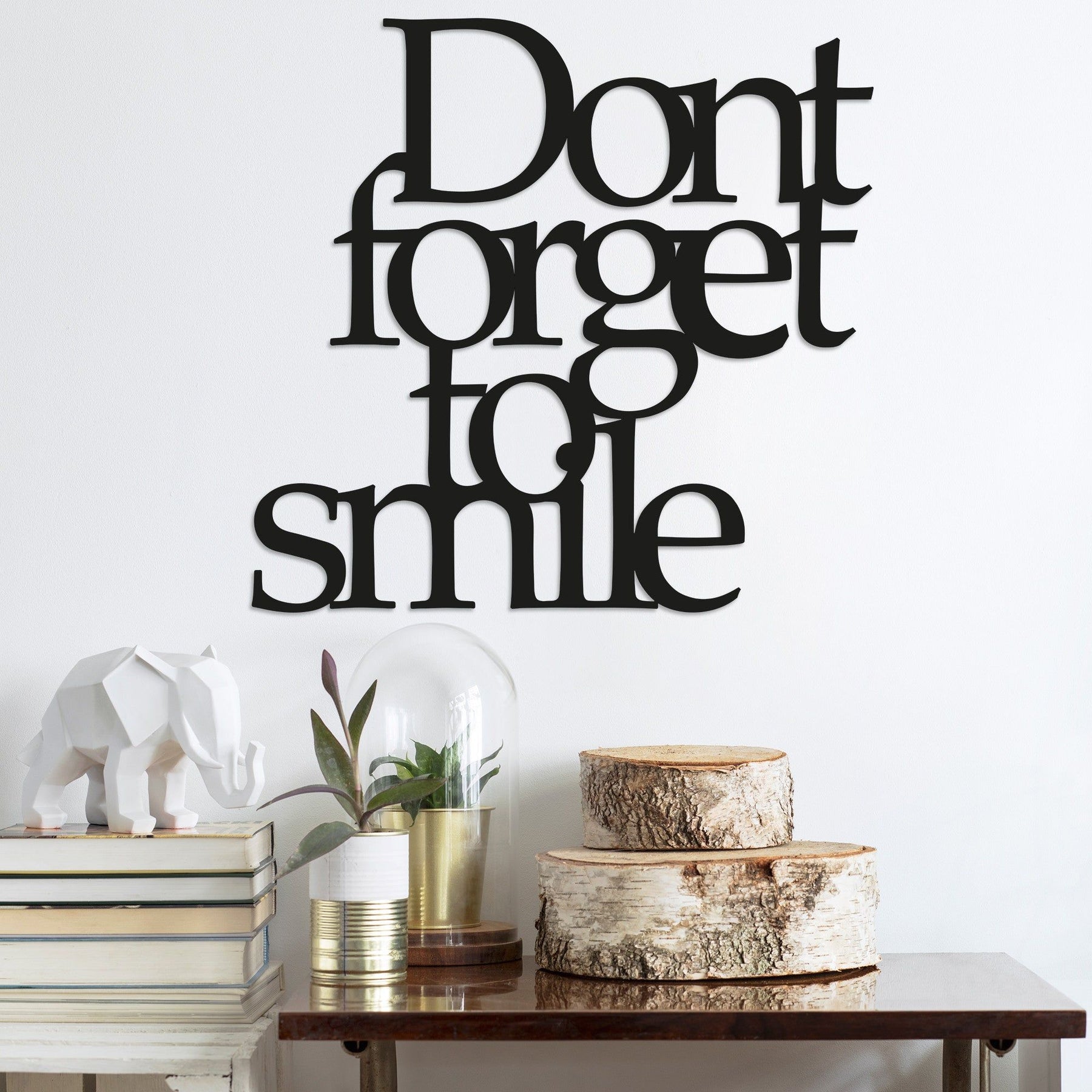 Decoratiune de perete Dont Forget To Smile, negru, metal, 70x67 cm