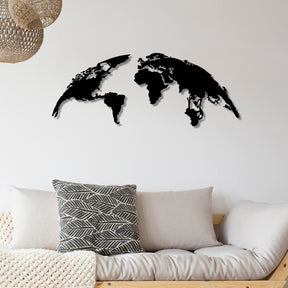 Decoratiune perete WORLD MAP MEDIUM, negru, metal, 120x47 cm