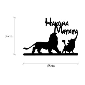 Decoratiune perete Hakuna Matata Lion And Piggy, negru, metal, 58x39 cm