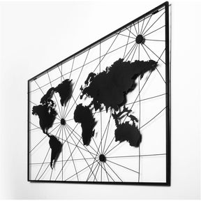 Accesoriu decorativ World Map, 16, negru, metal, 120x70 cm