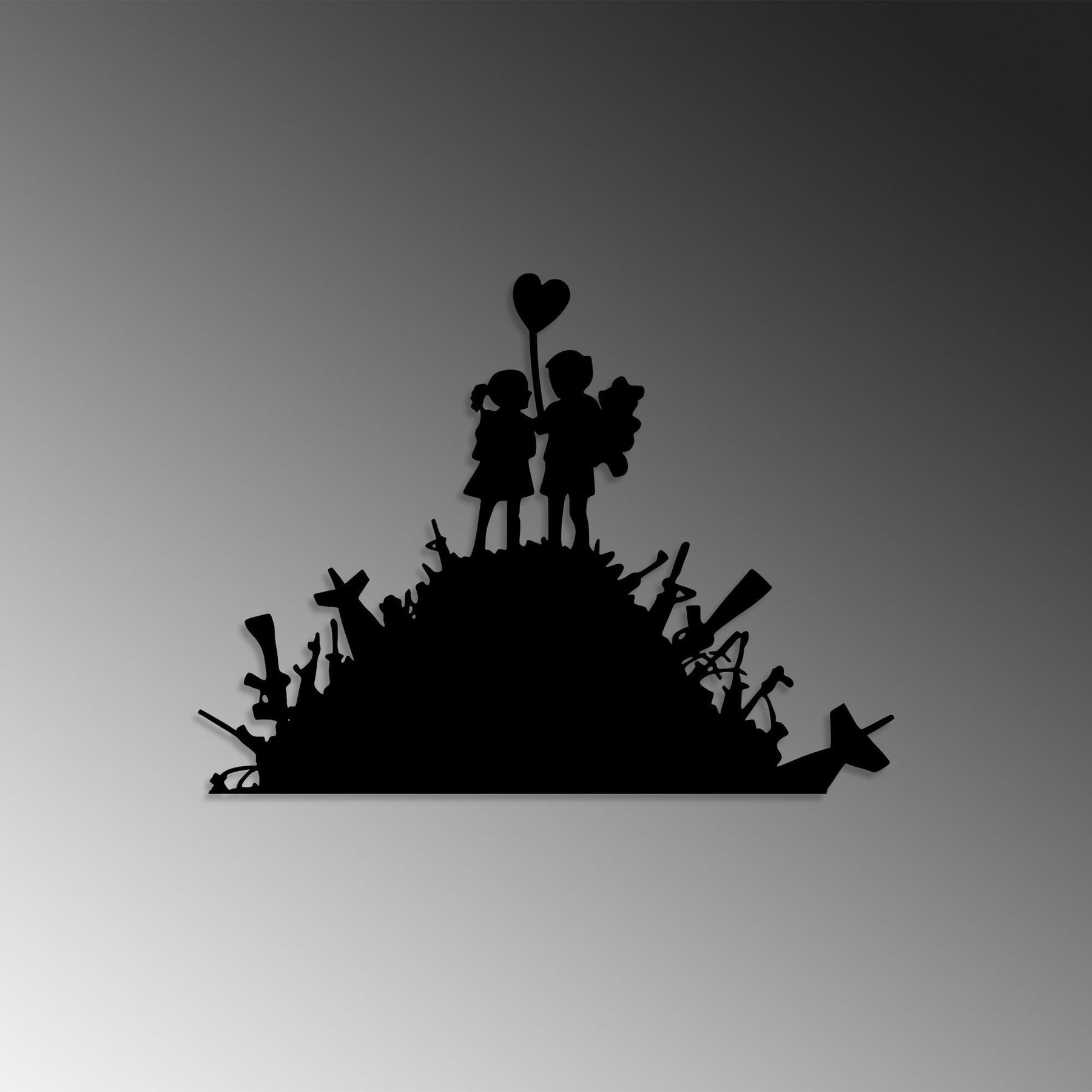 Decoratiune perete BANKSY - 2, negru, metal, 52x70 cm