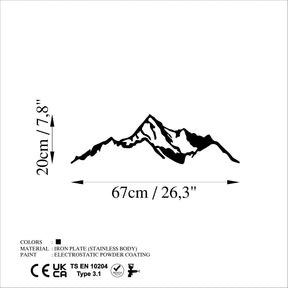 Decoratiune perete Mountain - 9, negru, metal, 67x20 cm