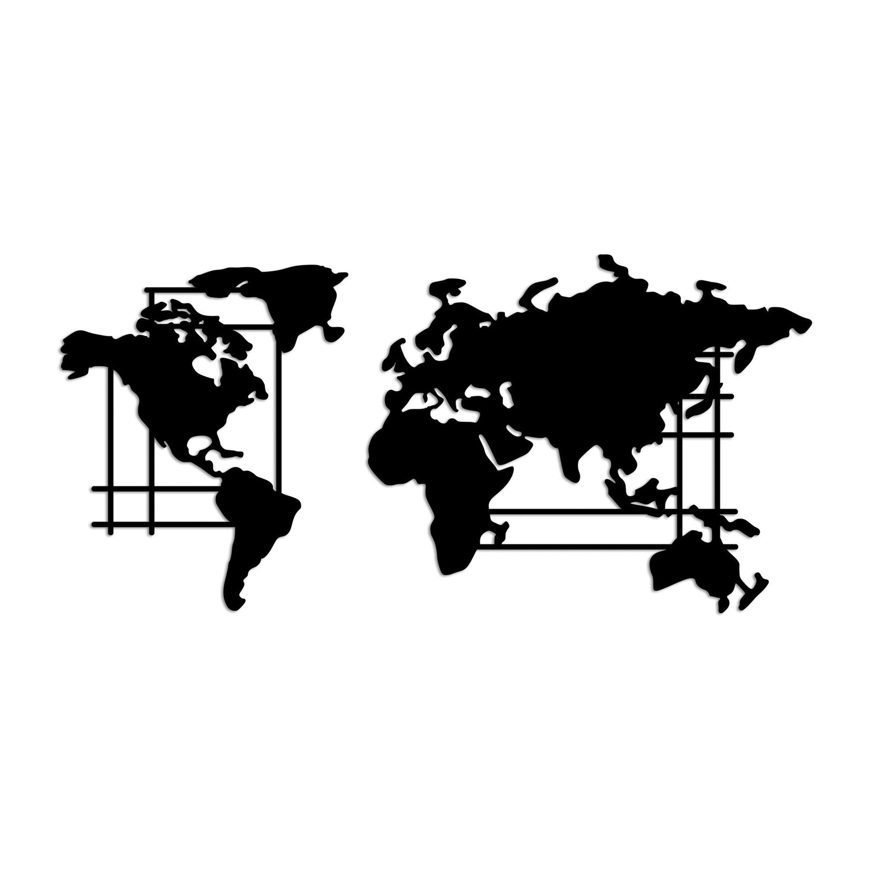 Decoratiune perete WORLD MAP - L, negru, metal, 120x56 cm