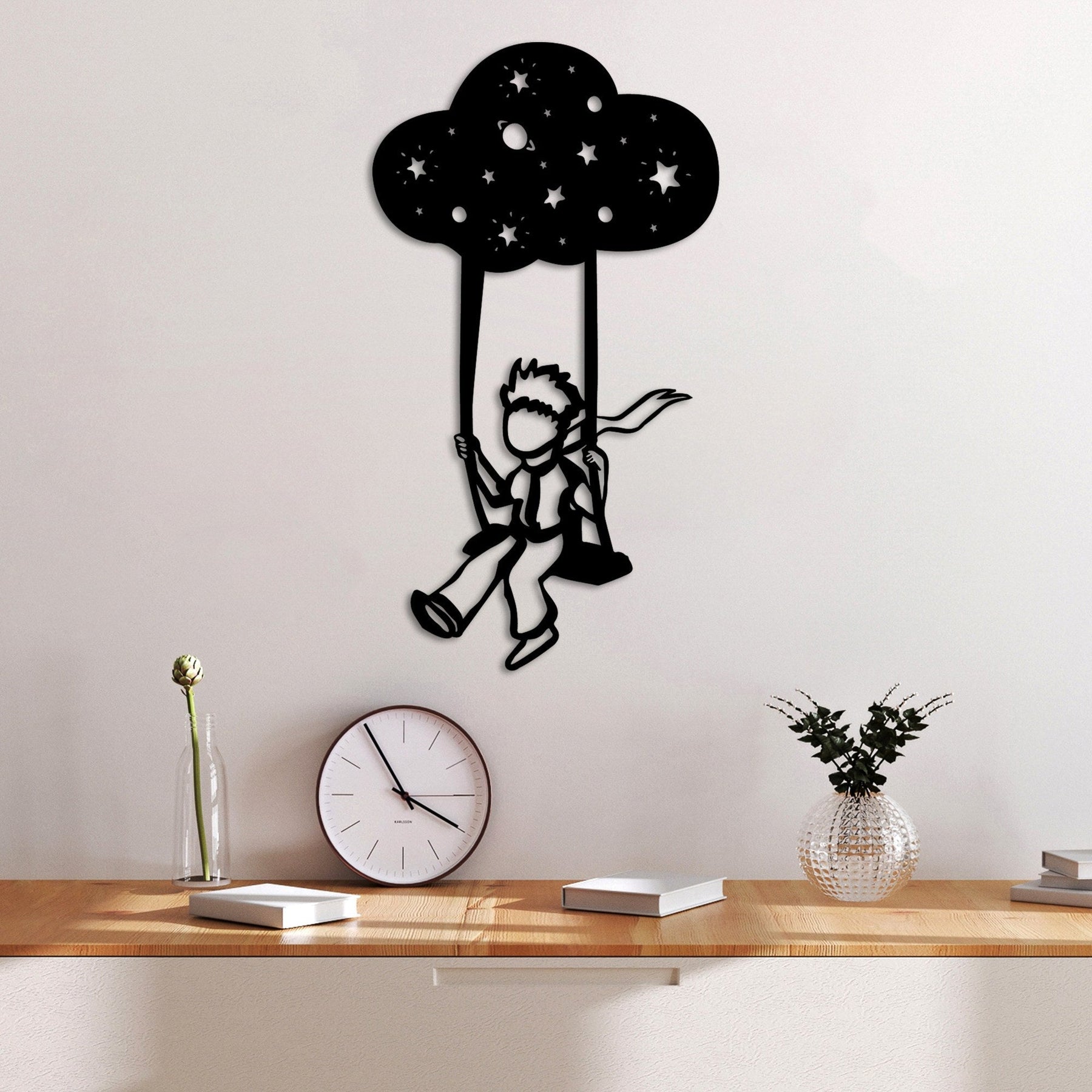 Decoratiune perete THE LITTLE PRINCE 6, negru, metal, 34x62 cm