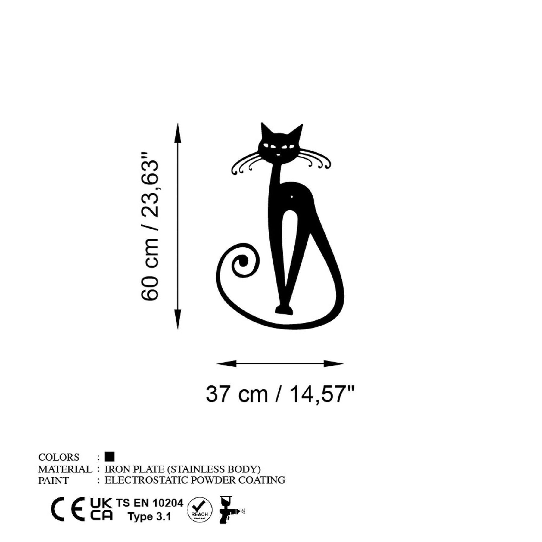 Decoratiune perete CAT 6, negru, metal, 37x60 cm