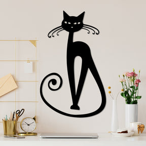 Decoratiune perete CAT 6, negru, metal, 37x60 cm