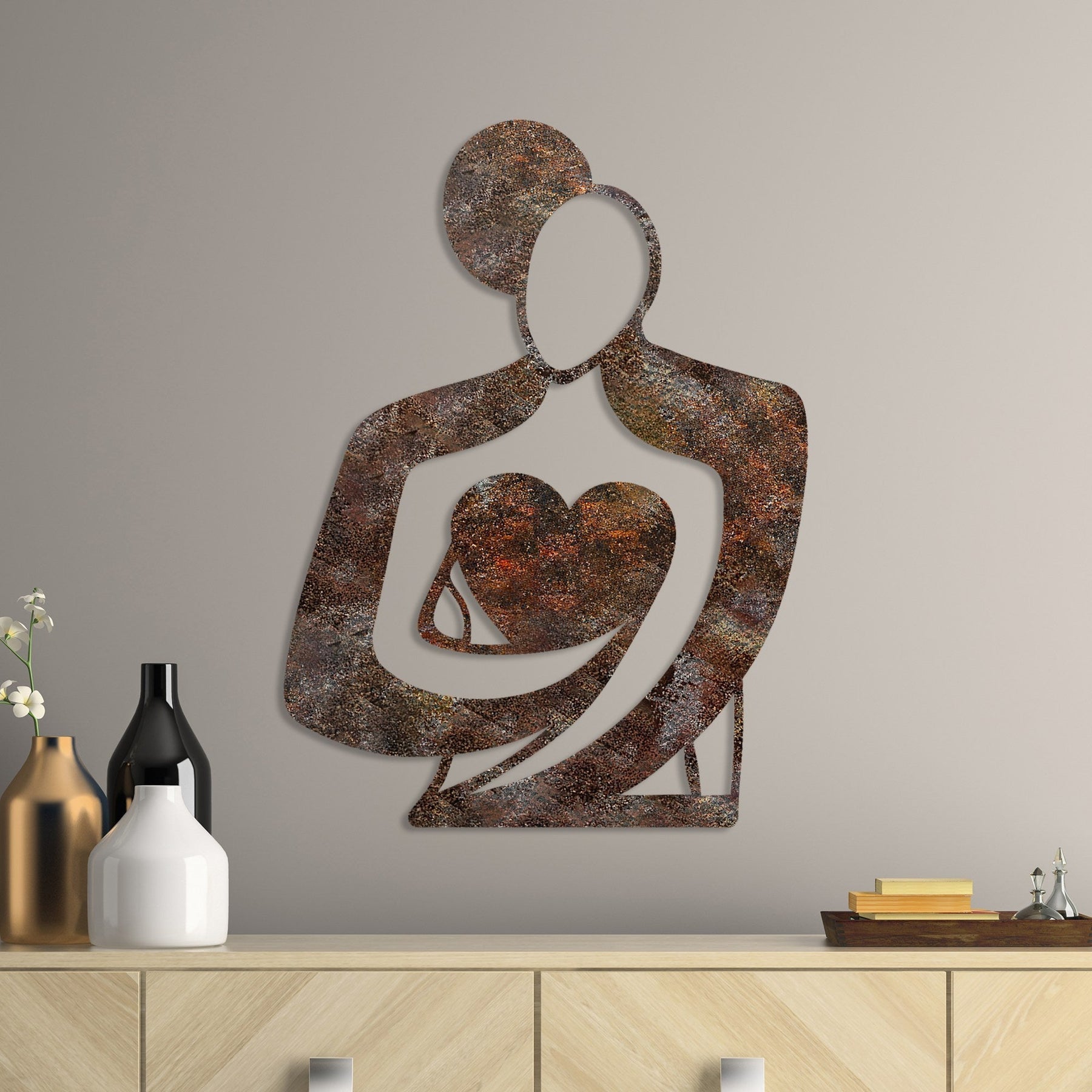 Decoratiune perete RUSTY HUG, maro, metal, 52x70 cm