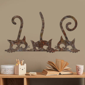 Decoratiune perete Rusty Cats 1, maro, metal, 60x33 cm