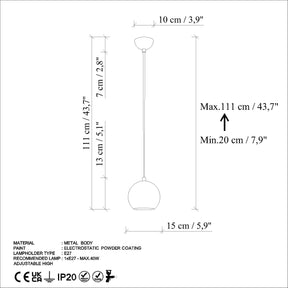 Lustra TOP, turcoaz, metal, 15x20-111 cm