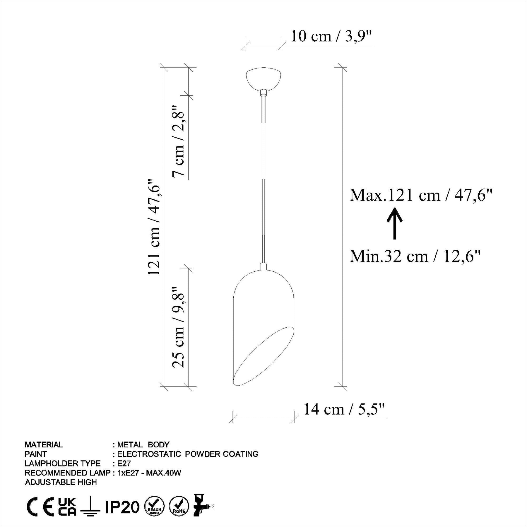 Lustra KESIK 6161, metal, 14x32-121 cm