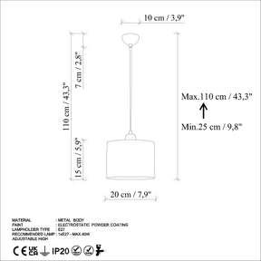 Lustra DUZ, albastru, metal, 20x25-110 cm