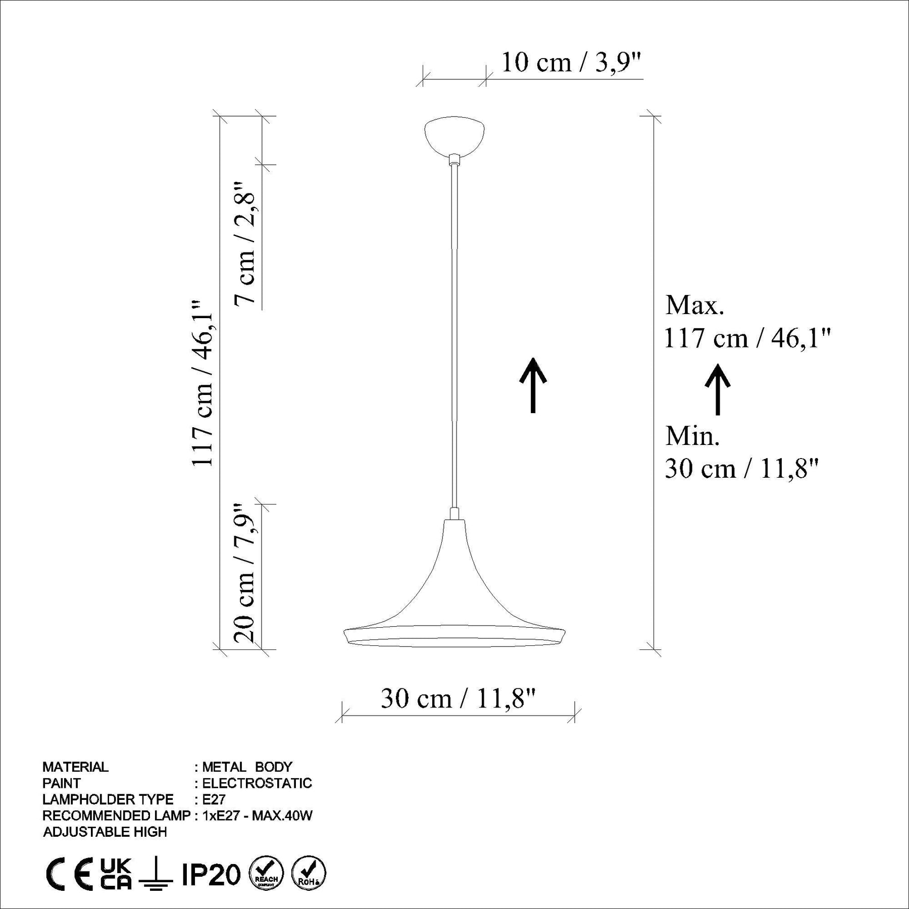 Lustra TOM 3531, albastru, metal, 30x30-117 cm