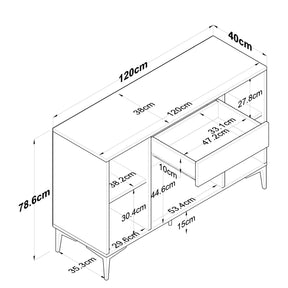 Comoda JE136 3095, alb/stejar, PAL melaminat, 120x40x79 cm