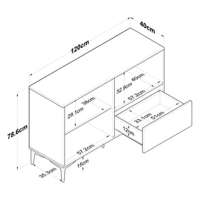 Comoda JE161 3264, alb/stejar, PAL melaminat, 120x40x79 cm