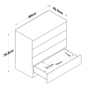 Comoda BE104-2378, alb/stejar, PAL, 80x43x80 cm