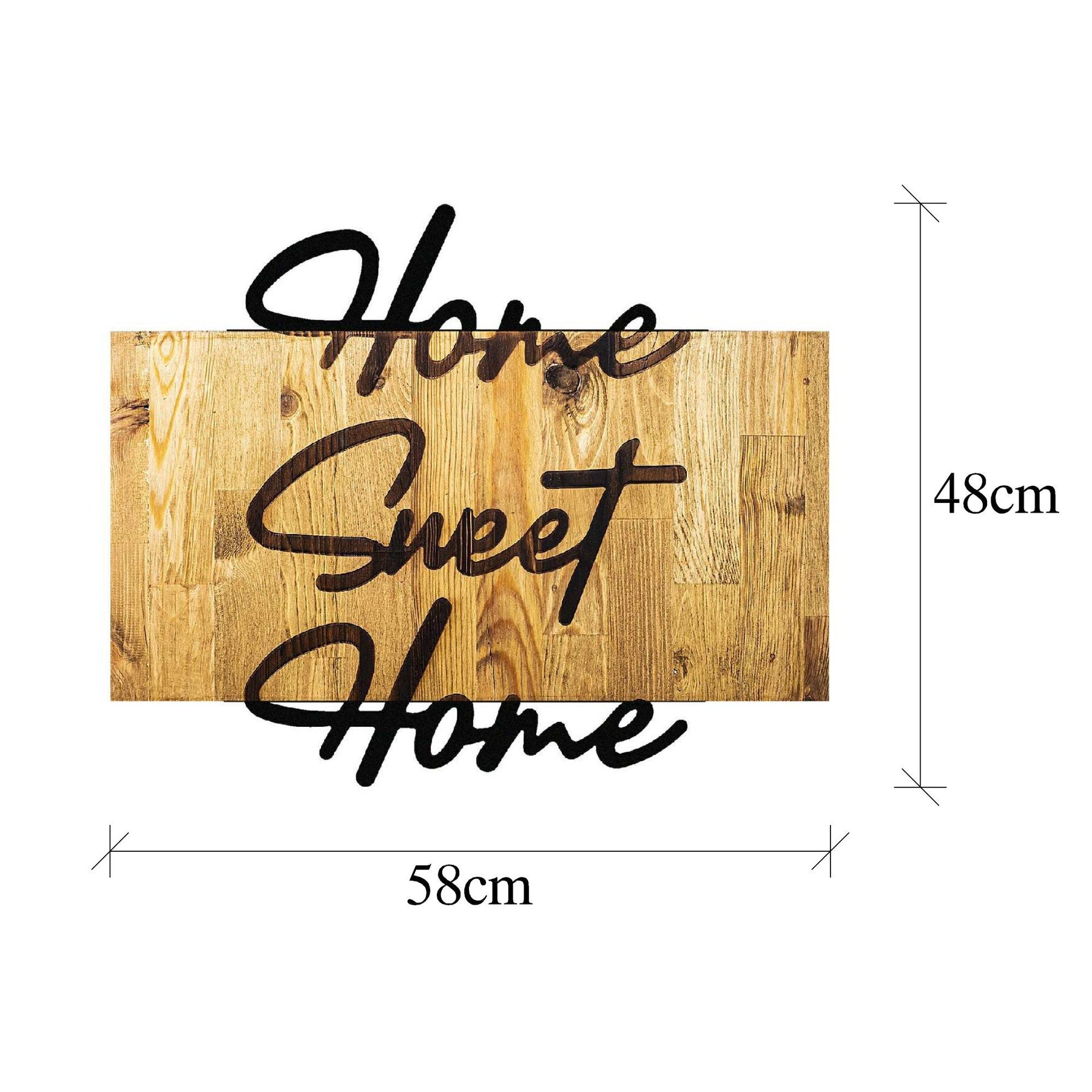 Decoratiune perete HOME SWEET HOME, negru/maro, metal/lemn, 58x48 cm