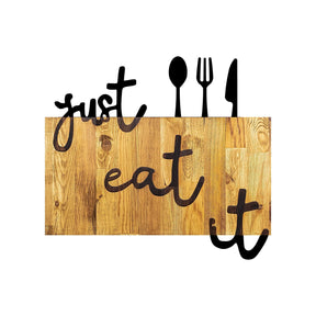 Accesoriu decorativ de perete Just Eat It, lemn/metal, nuc/negru, 58x3x52 cm