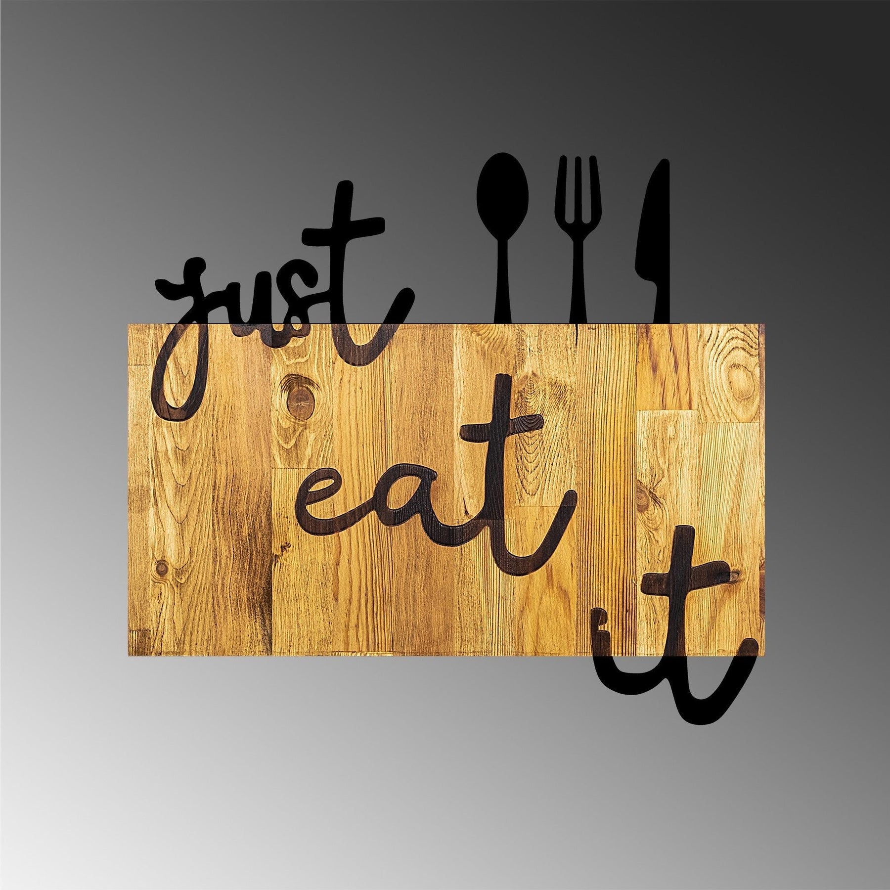 Accesoriu decorativ de perete Just Eat It, lemn/metal, nuc/negru, 58x3x52 cm