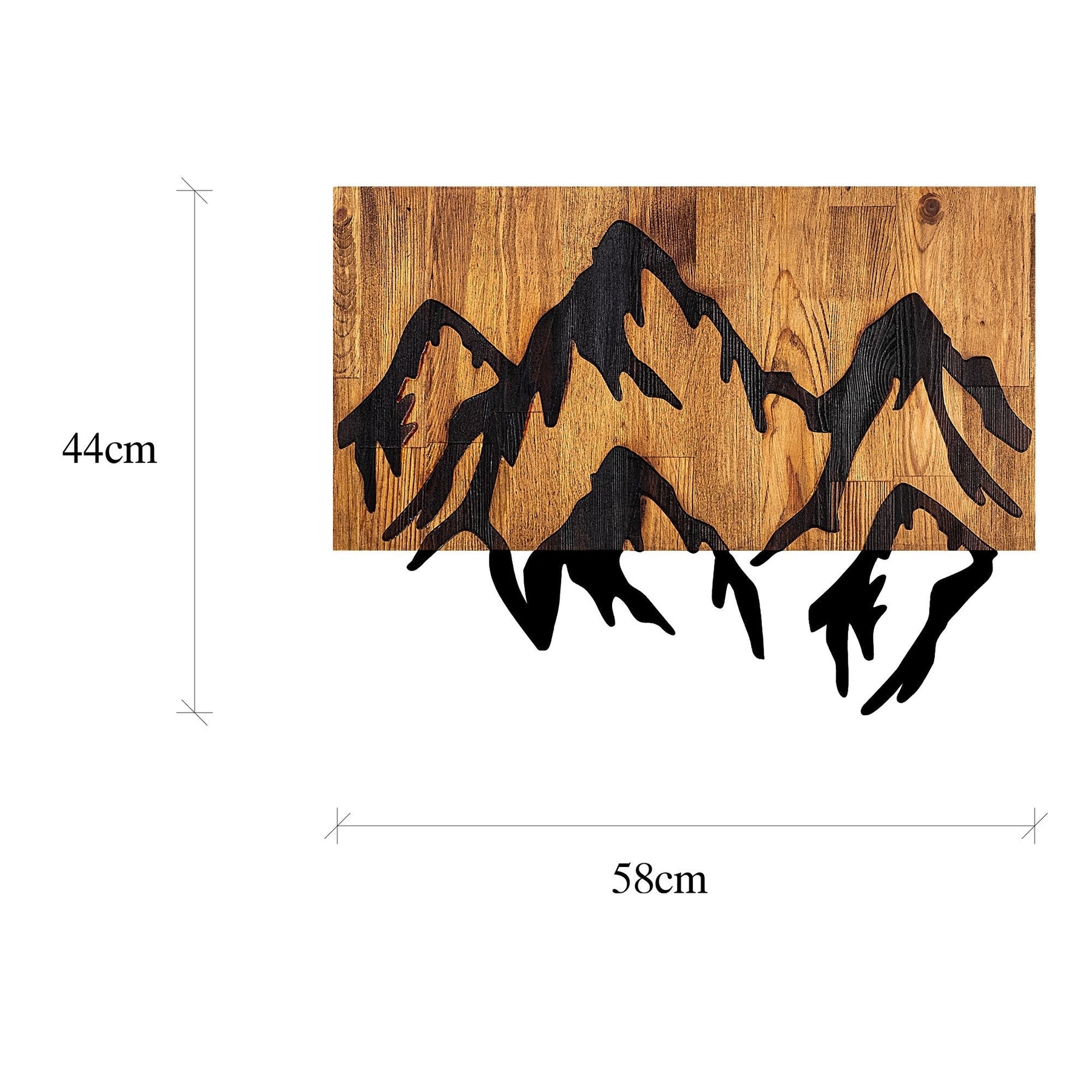 Decoratiune perete MOUNTAIN 5, negru/stejar, metal/lemn, 58x44 cm