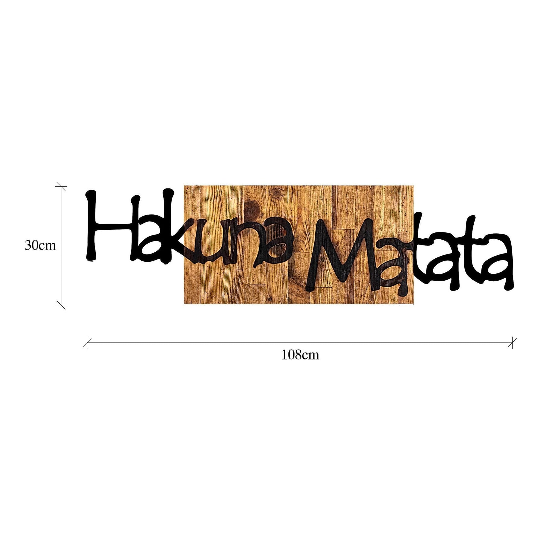 Decoratiune perete Hakuna Matata 4, negru/nuc, lemn/metal, 108x3x30 cm