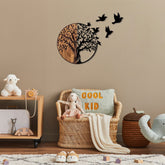 Accesoriu decorativ Tree And Birds, 322, negru/nuc, metal/lemn, 92x3x71 cm