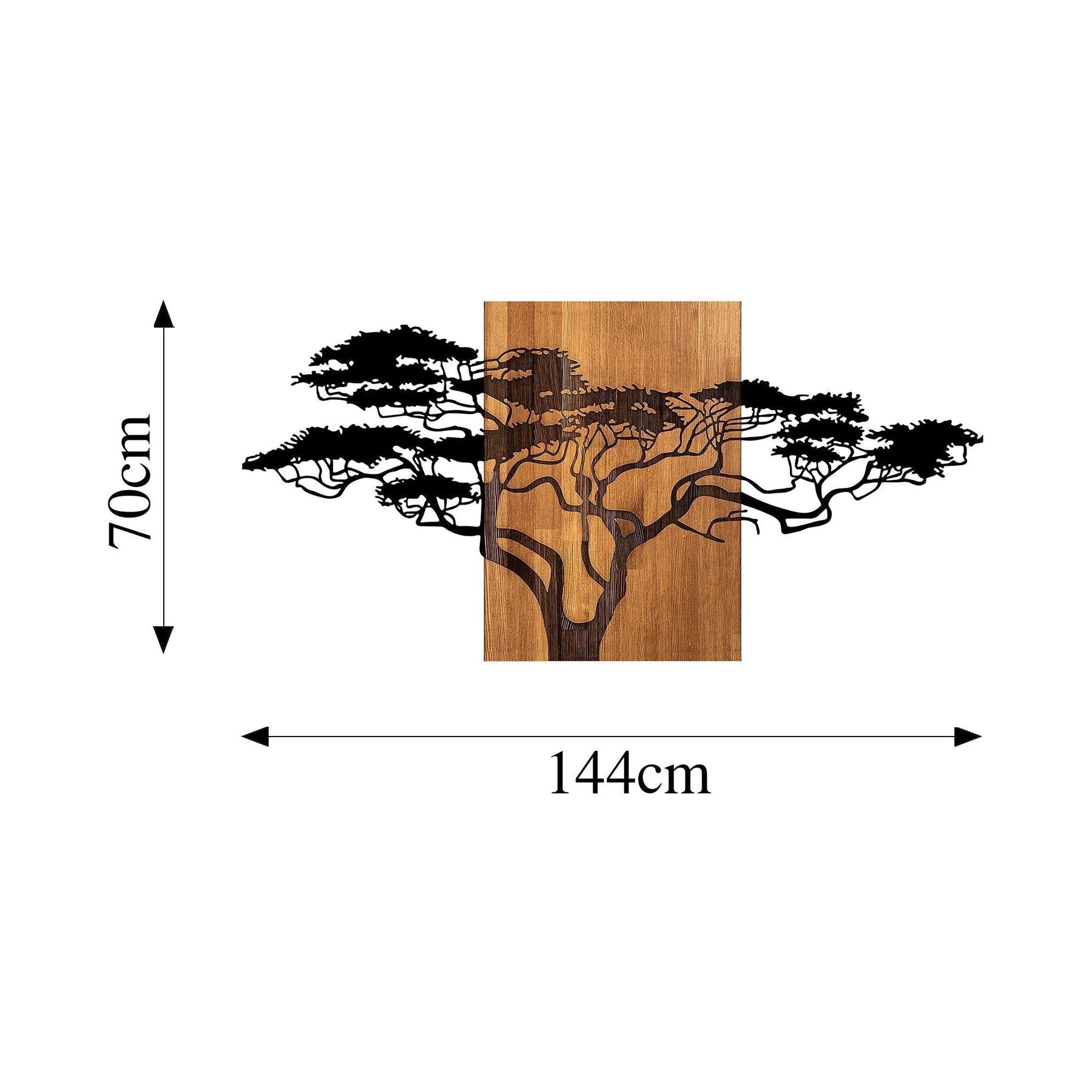 Decoratiune de perete Acacia Tree - 329, negru/nuc, lemn/metal, 144x3x70 cm