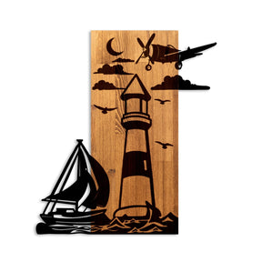 Decoratiune perete LIGHTHOUSE, negru/stejar, metal/lemn, 52x58 cm