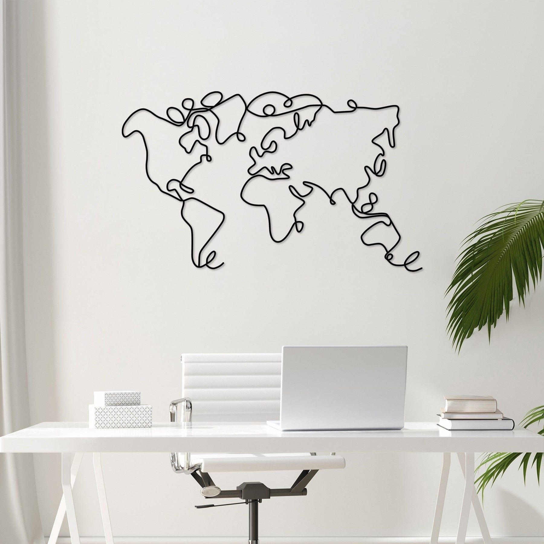 Accesoriu decorativ World Map, negru, metalic, 120x1,5x70 cm