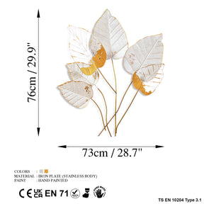 Decoratiune perete FEUILLE 2, alb/auriu, metal, 73x76 cm