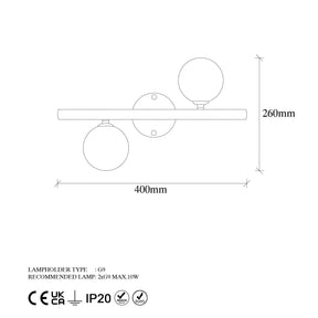 Lampa de perete Domino 11037, corp metal, 40x12x26 cm