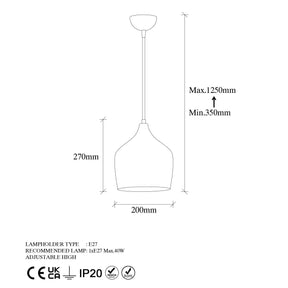 Lustra Murek-11555, metal, inaltime reglabila, diametru capac 20 cm