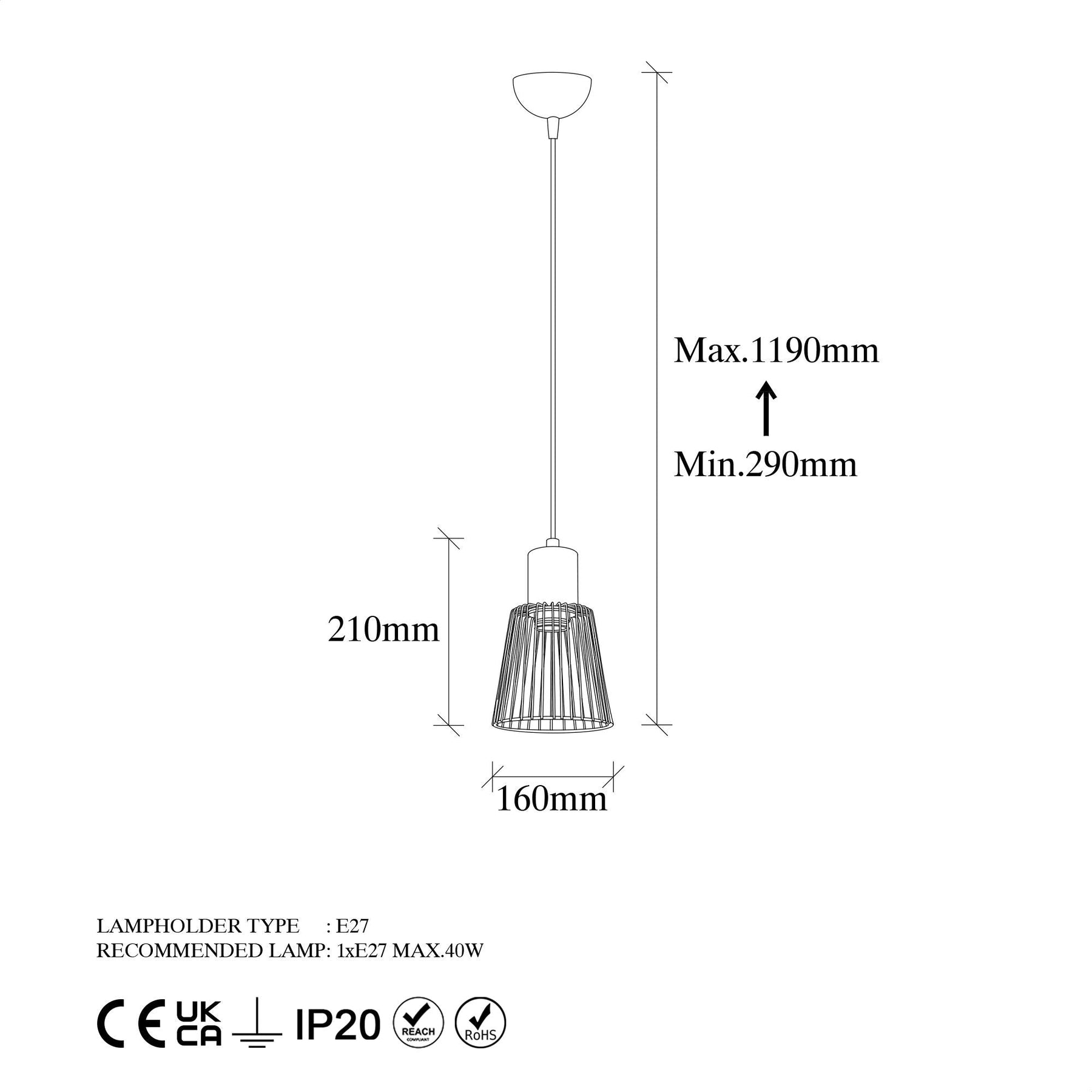 Lustra KEMTEL 11851, auriu/negru, metal, 16x29-119 cm