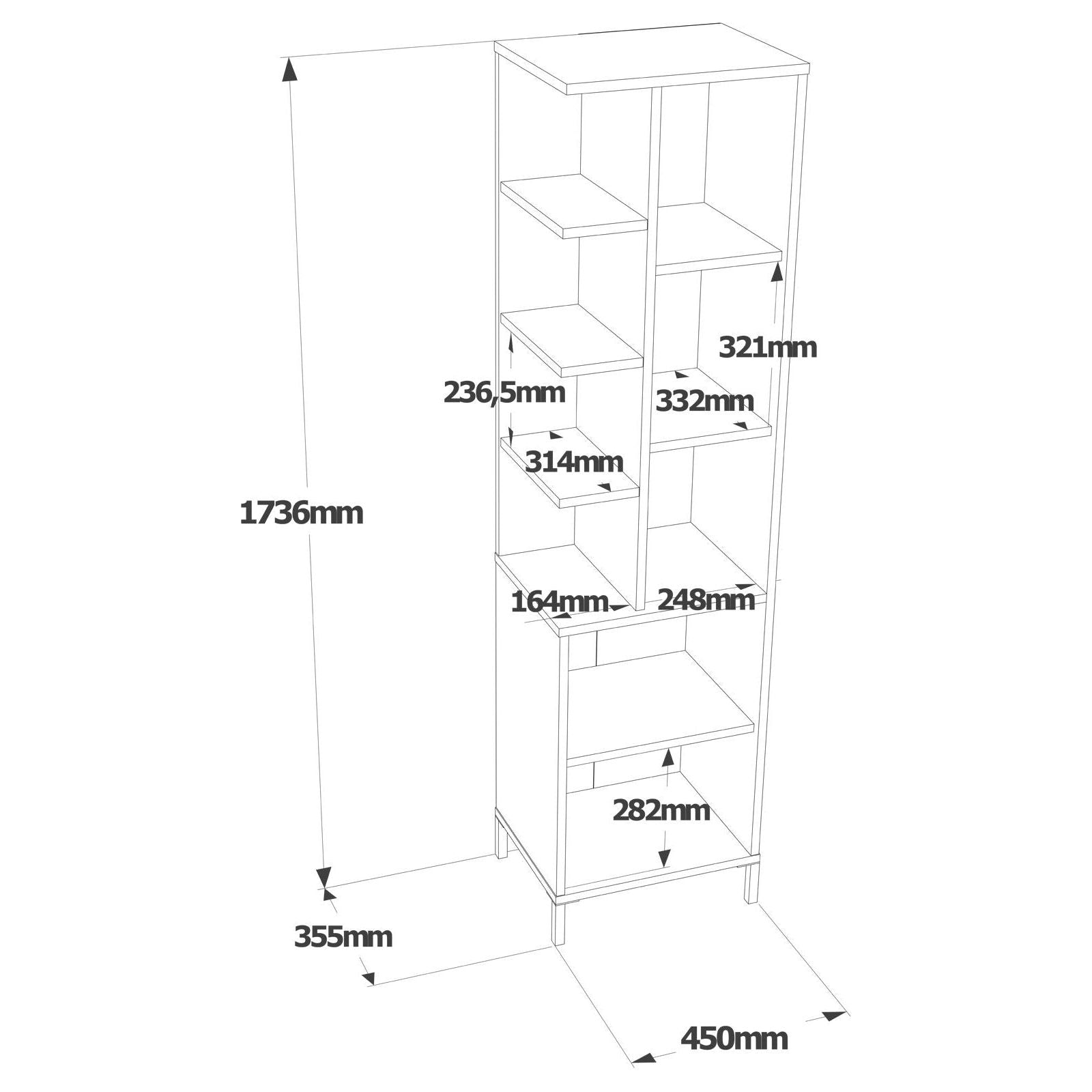 Dulap de baie VI1-W, alb, 100% PAL melaminat, 45x35,5x173,6 cm